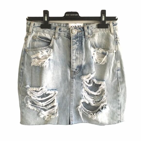 One TEASPOON 2020 Denim Mini Jean Skirt Destroyed Light Blue 27 - Picture 1 of 6